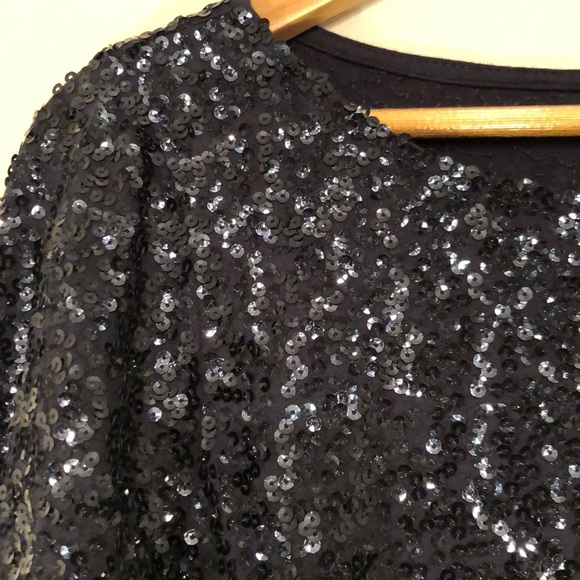 J Crew 3/4 sleeve draped sequin tee navy medium M - Picture 4 of 5